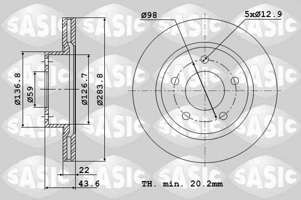 Sasic 6106358 Диск гальмівний передній вентильований 6106358: Купити в Україні - Добра ціна на EXIST.UA!