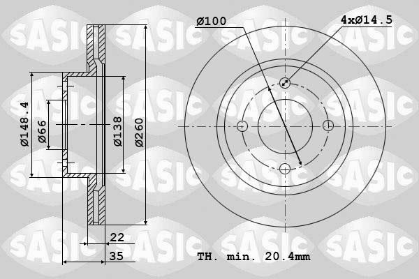 Sasic 9004372J Диск гальмівний передній вентильований 9004372J: Купити в Україні - Добра ціна на EXIST.UA!