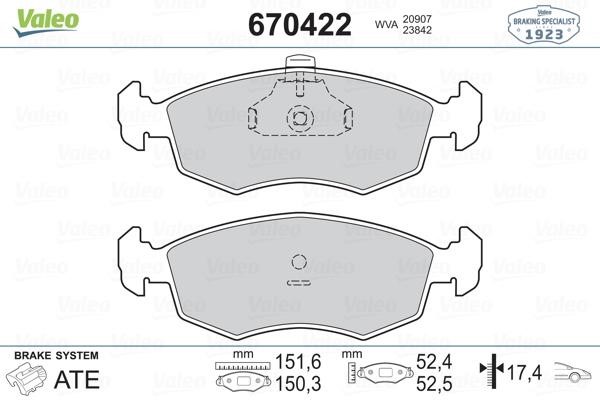 Valeo 670422 Гальмівні колодки, комплект 670422: Купити в Україні - Добра ціна на EXIST.UA!