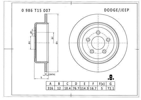 Bosch 0 986 T15 007 Диск гальмівний 0986T15007: Купити в Україні - Добра ціна на EXIST.UA!
