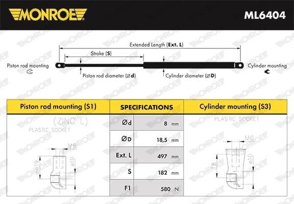 Monroe ML6404 Пружина газова багажника ML6404: Купити в Україні - Добра ціна на EXIST.UA!