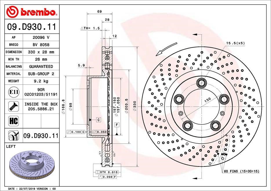 Brembo 09.D930.11 Диск гальмівний вентильований з перфорацією 09D93011: Купити в Україні - Добра ціна на EXIST.UA!