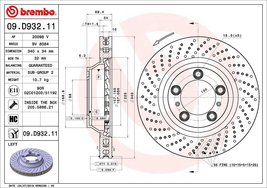 Brembo 09.D932.11 Диск гальмівний вентильований з перфорацією 09D93211: Купити в Україні - Добра ціна на EXIST.UA!