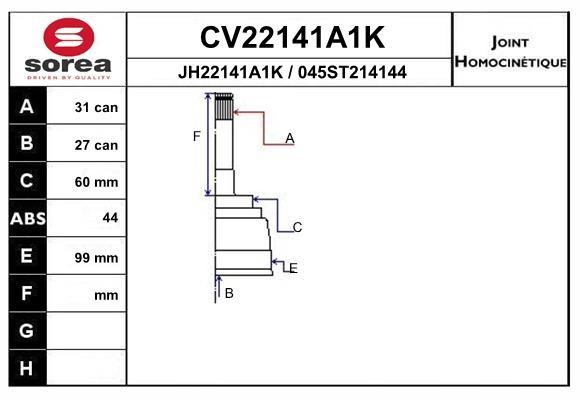 EAI CV22141A1K Шарнір рівних кутових швидкостей (ШРКШ) CV22141A1K: Купити в Україні - Добра ціна на EXIST.UA!