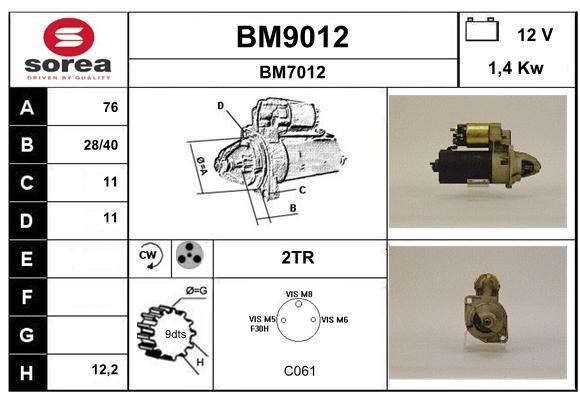 SNRA BM9012 Стартер BM9012: Купити в Україні - Добра ціна на EXIST.UA!