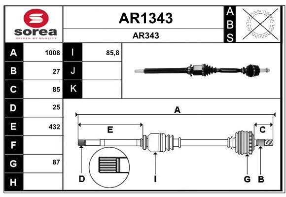 SNRA AR1343 Вал привідний AR1343: Купити в Україні - Добра ціна на EXIST.UA!