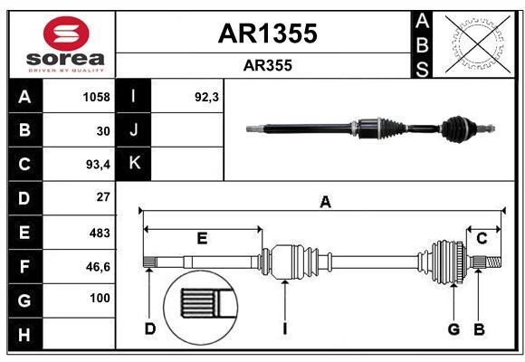 SNRA AR1355 Вал привідний AR1355: Купити в Україні - Добра ціна на EXIST.UA!