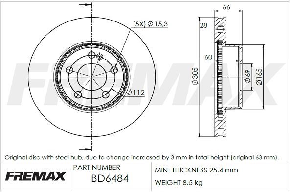 Fremax BD-6484 Диск гальмівний передній вентильований BD6484: Купити в Україні - Добра ціна на EXIST.UA!