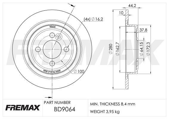 Fremax BD-9064 Диск гальмівний задній невентильований BD9064: Купити в Україні - Добра ціна на EXIST.UA!