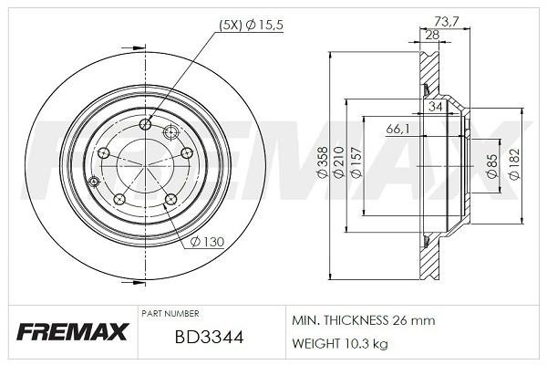 Fremax BD3344 Диск гальмівний задній вентильований BD3344: Приваблива ціна - Купити в Україні на EXIST.UA!