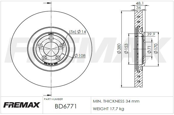 Fremax BD-6771 Диск гальмівний задній вентильований BD6771: Приваблива ціна - Купити в Україні на EXIST.UA!