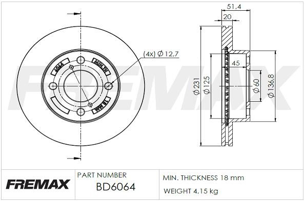 Fremax BD-6064 Диск гальмівний передній вентильований BD6064: Купити в Україні - Добра ціна на EXIST.UA!