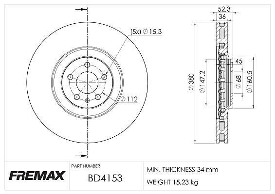 Fremax BD4153 Диск гальмівний передній вентильований BD4153: Купити в Україні - Добра ціна на EXIST.UA!
