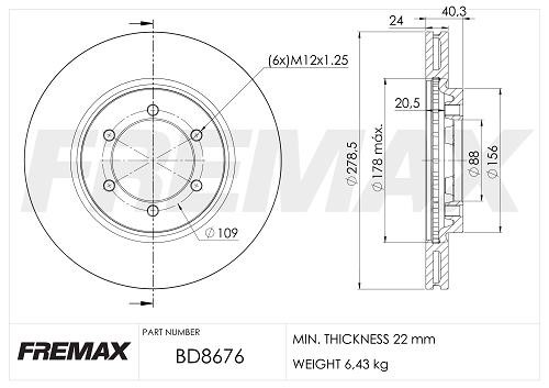Fremax BD-8676 Диск гальмівний передній вентильований BD8676: Приваблива ціна - Купити в Україні на EXIST.UA!