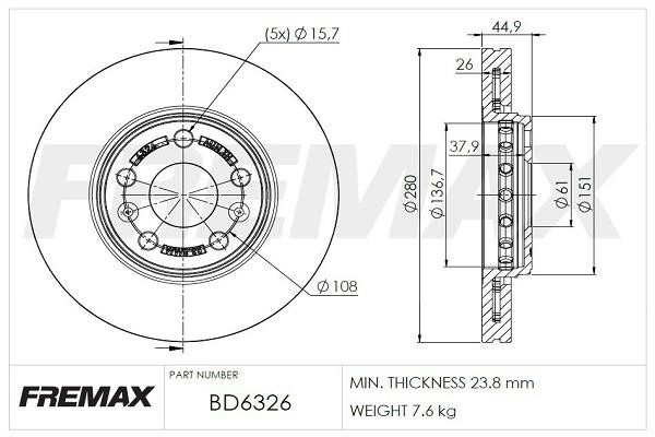 Fremax BD6326 Диск гальмівний передній вентильований BD6326: Купити в Україні - Добра ціна на EXIST.UA!