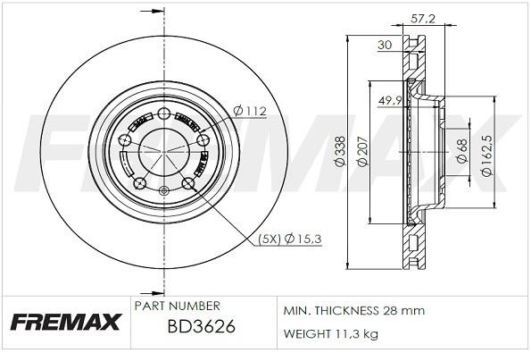 Fremax BD-3626 Диск гальмівний передній вентильований BD3626: Купити в Україні - Добра ціна на EXIST.UA!