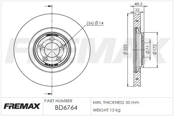 Fremax BD-6764 Диск гальмівний передній вентильований BD6764: Купити в Україні - Добра ціна на EXIST.UA!