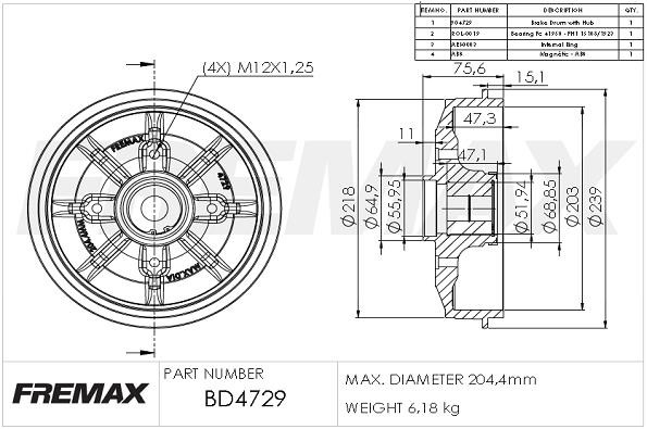 Fremax BD-4729-KT Барабан гальмівний задній BD4729KT: Купити в Україні - Добра ціна на EXIST.UA!
