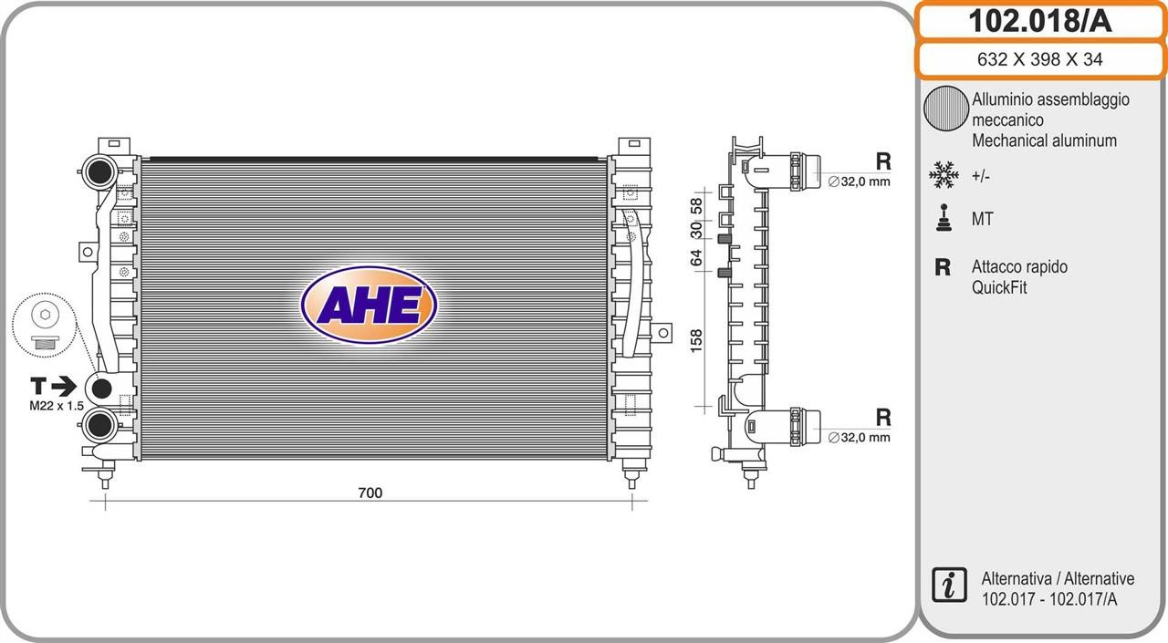 AHE 102.018/A Радіатор охолодження двигуна 102018A: Купити в Україні - Добра ціна на EXIST.UA!