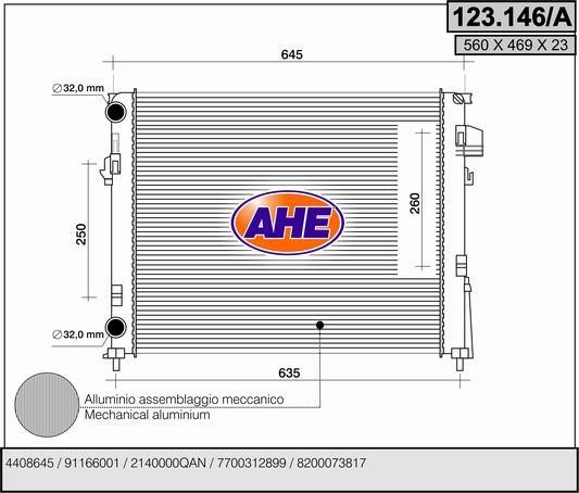 AHE 123.146/A Радіатор охолодження двигуна 123146A: Купити в Україні - Добра ціна на EXIST.UA!