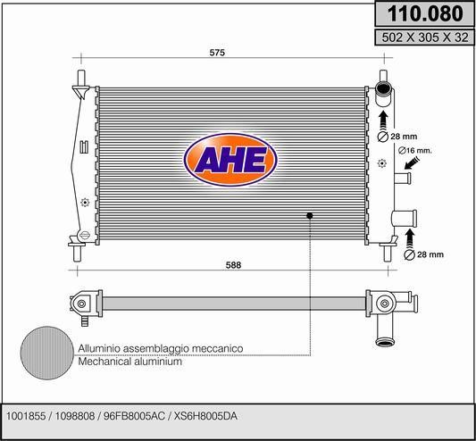 AHE 110.080 Радіатор охолодження двигуна 110080: Купити в Україні - Добра ціна на EXIST.UA!