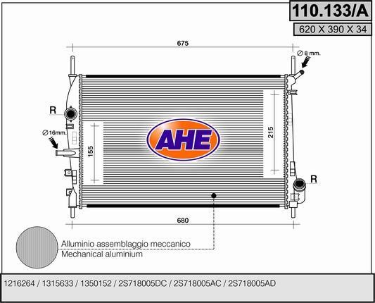 AHE 110.133/A Радіатор охолодження двигуна 110133A: Купити в Україні - Добра ціна на EXIST.UA!