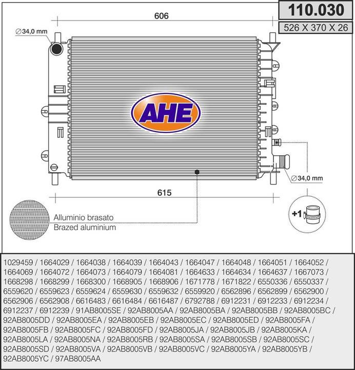 AHE 110.030 Радіатор охолодження двигуна 110030: Купити в Україні - Добра ціна на EXIST.UA!