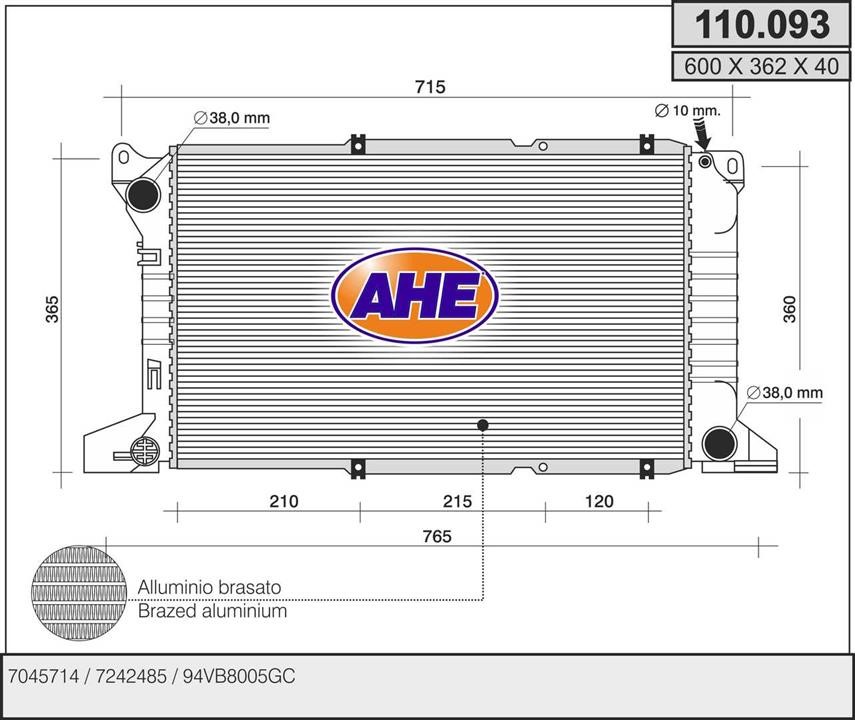AHE 110.093 Радіатор охолодження двигуна 110093: Приваблива ціна - Купити в Україні на EXIST.UA!