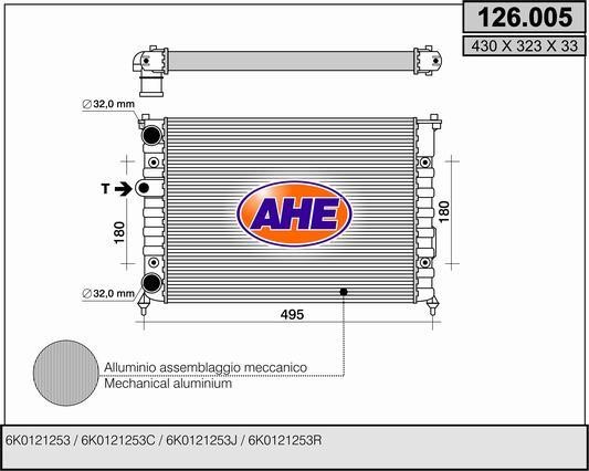 AHE 126.005 Радіатор охолодження двигуна 126005: Приваблива ціна - Купити в Україні на EXIST.UA!