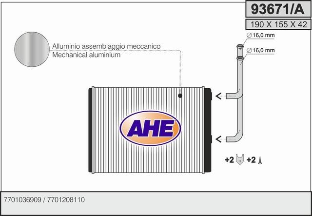AHE 93671/A Радіатор опалювача салону 93671A: Купити в Україні - Добра ціна на EXIST.UA!