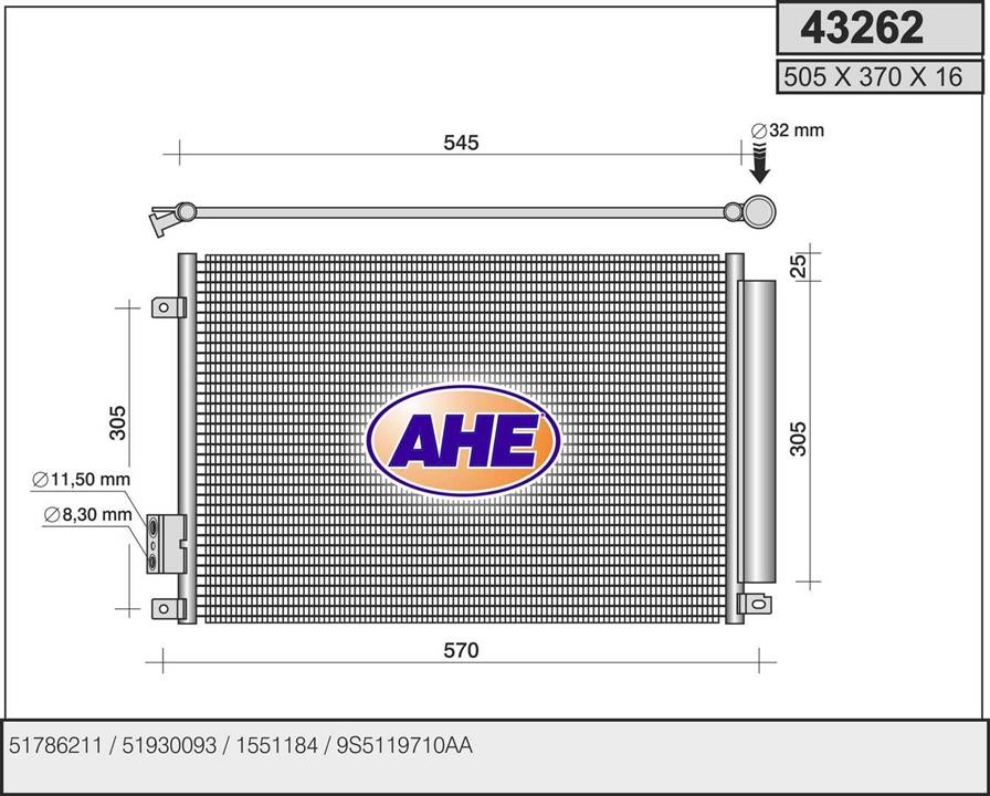 AHE 43262 Радіатор кондиціонера (Конденсатор) 43262: Купити в Україні - Добра ціна на EXIST.UA!
