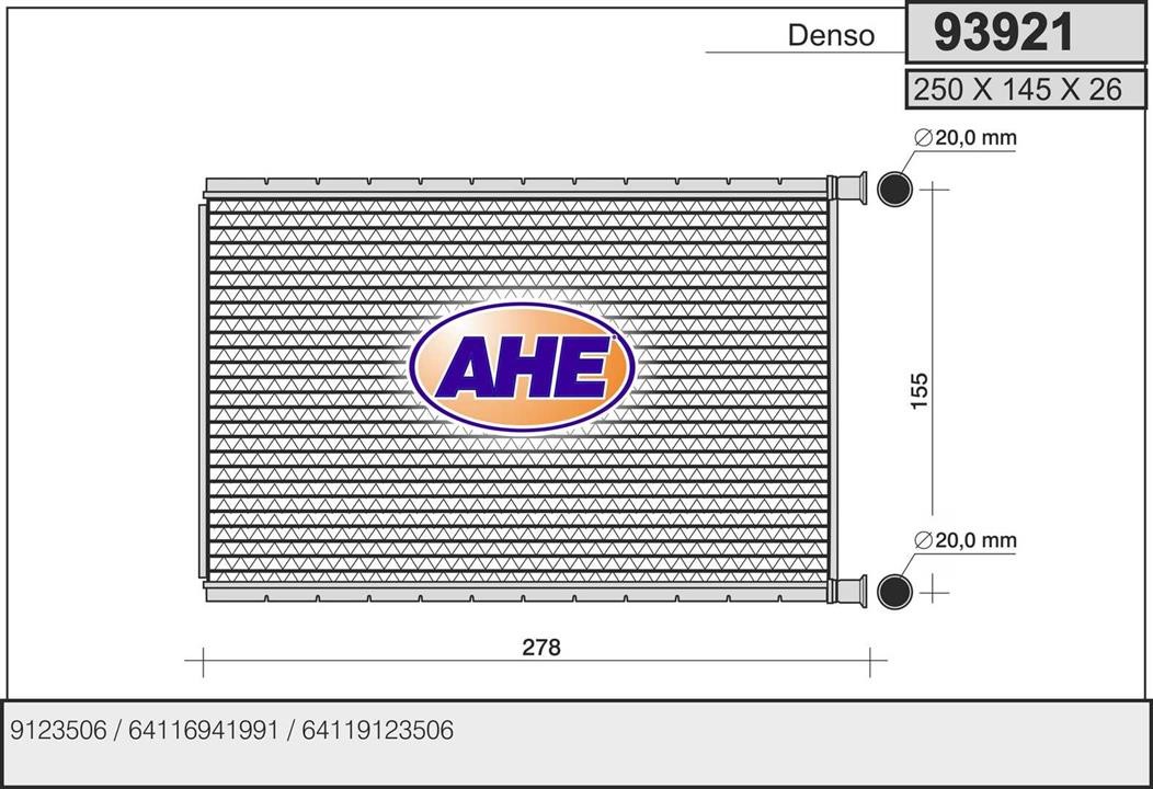 AHE 93921 Радіатор опалювача салону 93921: Купити в Україні - Добра ціна на EXIST.UA!