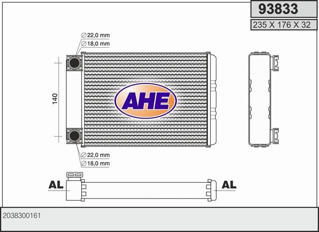 AHE 93833 Радіатор опалювача салону 93833: Купити в Україні - Добра ціна на EXIST.UA!