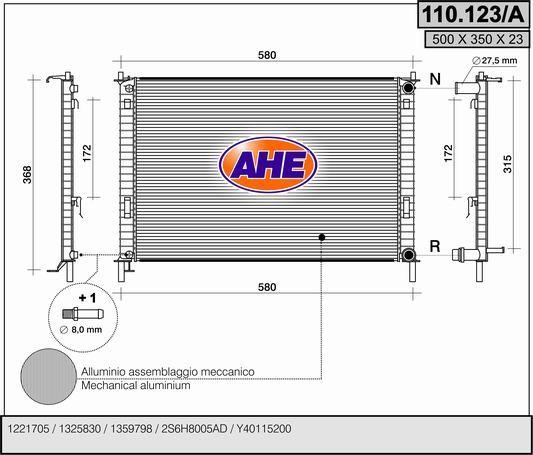 AHE 110.123/A Радіатор охолодження двигуна 110123A: Купити в Україні - Добра ціна на EXIST.UA!