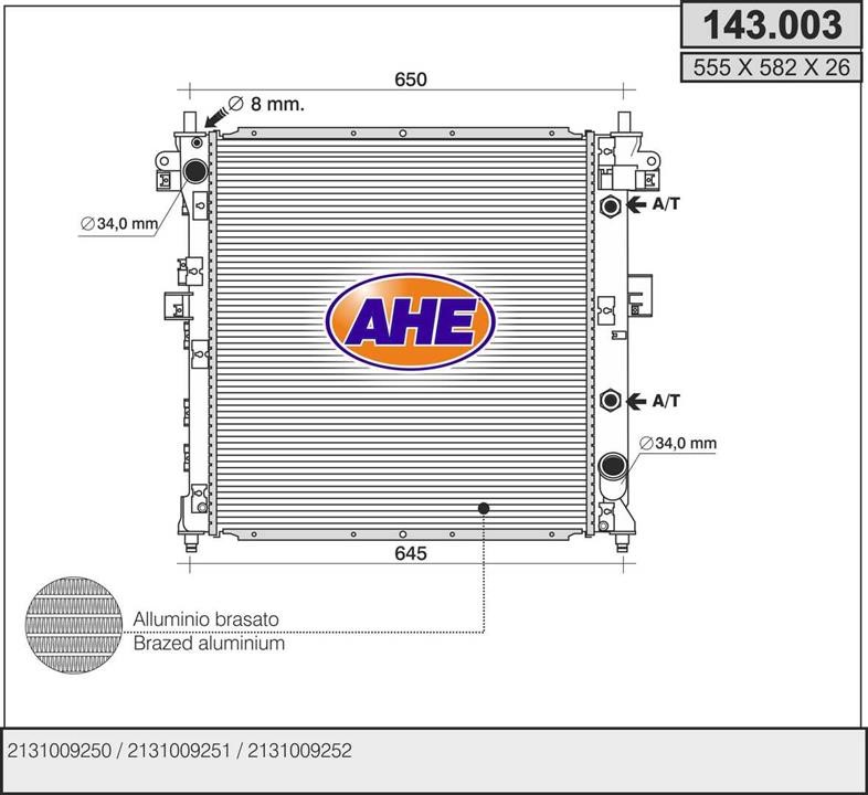 AHE 143.003 Радіатор охолодження двигуна 143003: Приваблива ціна - Купити в Україні на EXIST.UA!