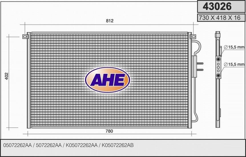 AHE 43026 Радіатор кондиціонера (Конденсатор) 43026: Купити в Україні - Добра ціна на EXIST.UA!