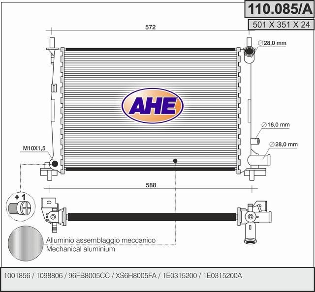 AHE 110.085/A Радіатор охолодження двигуна 110085A: Купити в Україні - Добра ціна на EXIST.UA!