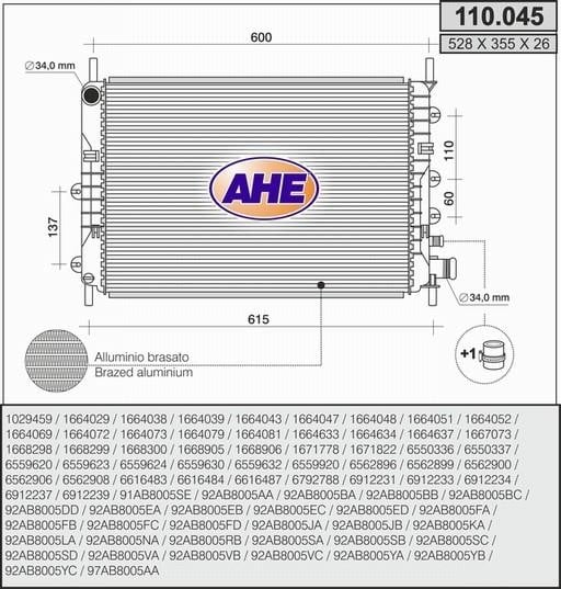 AHE 110.045 Радіатор охолодження двигуна 110045: Купити в Україні - Добра ціна на EXIST.UA!