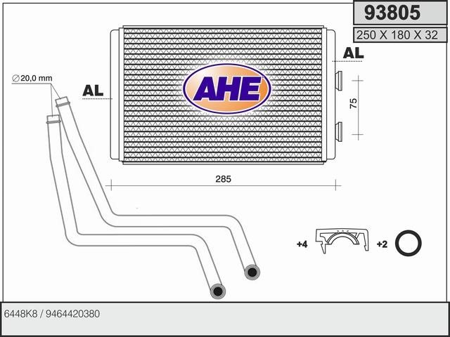 AHE 93805 Радіатор опалювача салону 93805: Приваблива ціна - Купити в Україні на EXIST.UA!