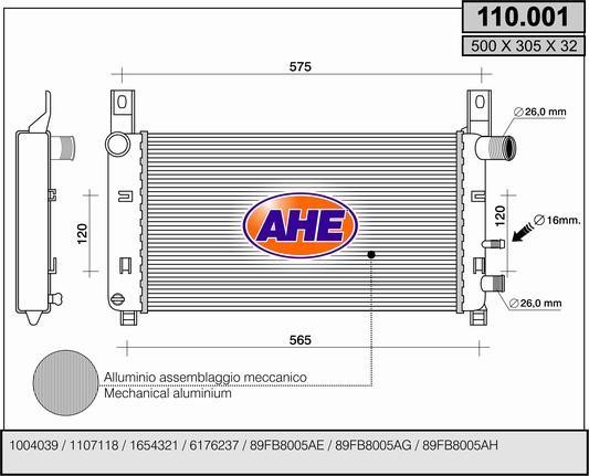 AHE 110.001 Радіатор охолодження двигуна 110001: Купити в Україні - Добра ціна на EXIST.UA!