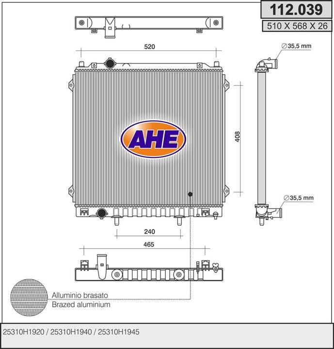 AHE 112.039 Радіатор охолодження двигуна 112039: Купити в Україні - Добра ціна на EXIST.UA!