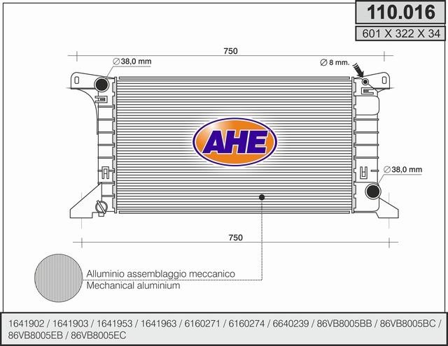 AHE 110.016 Радіатор охолодження двигуна 110016: Приваблива ціна - Купити в Україні на EXIST.UA!