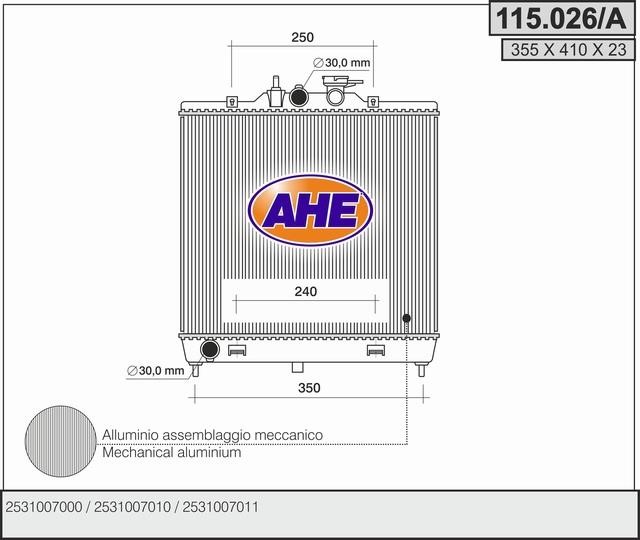 AHE 115026/A Радіатор охолодження двигуна 115026A: Приваблива ціна - Купити в Україні на EXIST.UA!