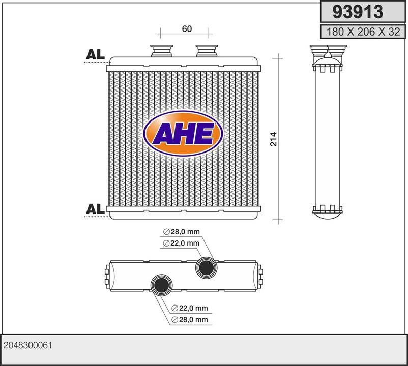 AHE 93913 Радіатор опалювача салону 93913: Купити в Україні - Добра ціна на EXIST.UA!