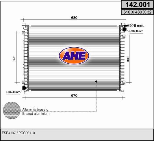 AHE 142.001 Радіатор охолодження двигуна 142001: Купити в Україні - Добра ціна на EXIST.UA!