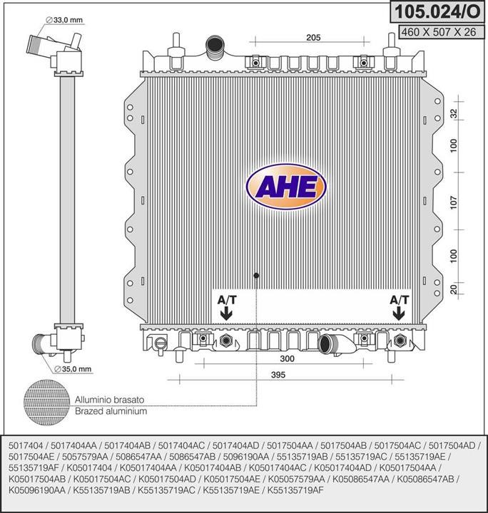 AHE 105.024/O Радіатор охолодження двигуна 105024O: Купити в Україні - Добра ціна на EXIST.UA!