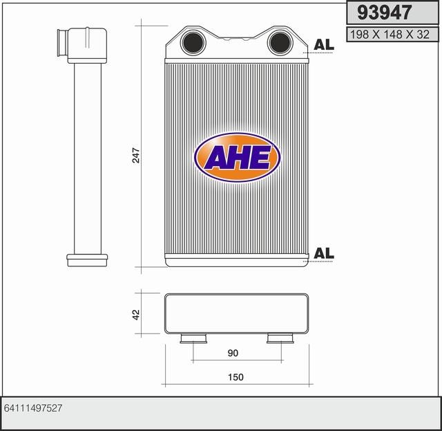 AHE 93947 Радіатор опалювача салону 93947: Купити в Україні - Добра ціна на EXIST.UA!