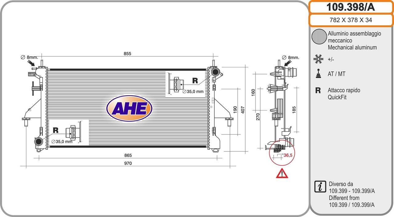 AHE 109.398/A Радіатор охолодження двигуна 109398A: Купити в Україні - Добра ціна на EXIST.UA!
