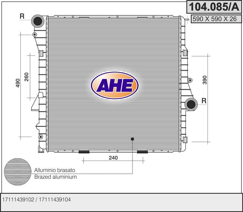 AHE 104.085/A Радіатор охолодження двигуна 104085A: Приваблива ціна - Купити в Україні на EXIST.UA!