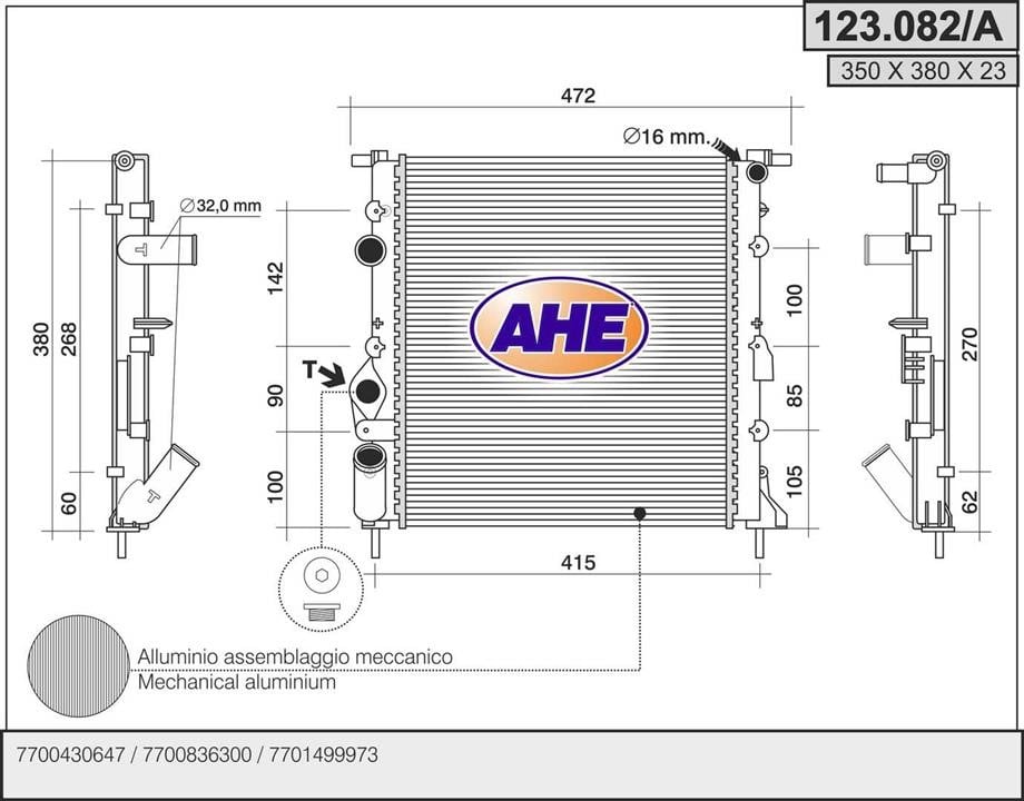 AHE 123.082/A Радіатор охолодження двигуна 123082A: Приваблива ціна - Купити в Україні на EXIST.UA!